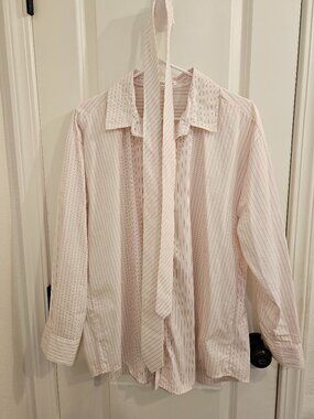 Blenca Oversized Pinstripe Shirt Blush Pink Tie Quiet Luxury M